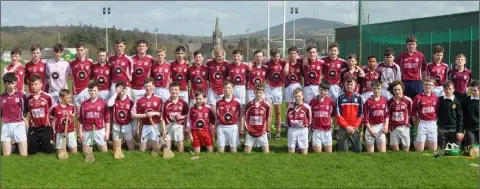  ??  ?? The F.C.J. (Bunclody) panel before their loss to Gorey C.S. in the Top Oil South Leinster Schools Juvenile hurling ‘B’ final in Bunclody.