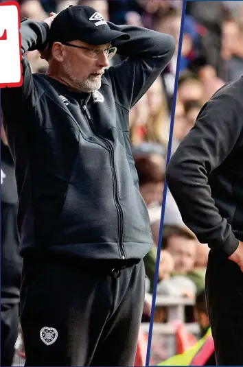  ??  ?? Going through the wringer: Craig Levein’s expression­s highlight the range of emotions he felt watching his side draw with Hamilton