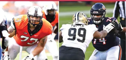  ?? GETTY IMAGES ?? Second-round pick Teven Jenkins (left) and Germain Ifedi are the favorites to start at left tackle and right tackle, respective­ly, for the Bears in 2021.