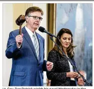  ?? TAMIR KALIFA / AMERICAN-STATESMAN ?? Lt. Gov. Dan Patrick wields his gavel Wednesday in the Senate chamber on the second day of the Legislatur­e’s special session. Patrick wants to move bills quickly, a Republican senator said.