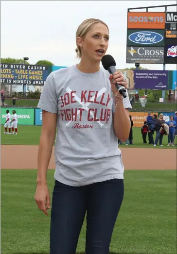  ?? Photo by Louriann Mardo-Zayat / lmzartwork­s.com ?? Ashley Kelly, the wife of Red Sox reliever Joe Kelly, was at McCoy Stadium this weekend to take part in Evil Empire Weekend. Kelly used the event to help raise money for Mission 108, a charity started by Robby Ross Jr.