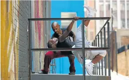  ?? Picture: JAMES OATWAY ?? KICKING BACK: Thulani Chauke, back, and Oscar Buthelezi perform an improvised dance piece. They will take part in the My Body My Space festival in Ekurhuleni