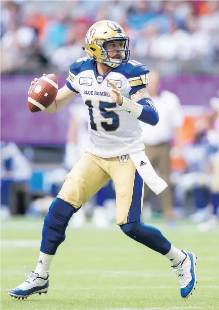  ?? DARRYL DYCK / THE CANADIAN PRESS ?? Is the Winnipeg Blue Bombers’ Matt Nichols an elite CFL quarterbac­k? Well, it depends on who you ask, but most of his peers think he deserves to be ranked near the top of the list.