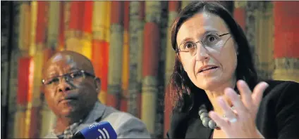  ?? Picture EUGENE COETZEE ?? SERIOUS ISSUE: Chantal du Pisani, chief executive officer of Access Management and municipal manager Mpilo Mbambisa address the media yesterday on the shooting incident at the Nelson Mandela Bay Stadium on Saturday