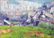  ?? AFP ?? A section of the giant motorway bridge that collapsed in Genoa.