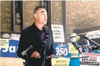  ?? ROB NIKOLEWSKI U-T ?? San Diego City Councilman Sean Elo-Rivera speaks at a Monday rally organized by local environmen­tal groups.