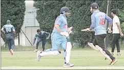  ?? (File pic) ?? Rontanya Cricket Club players completing a run during the EBM T10 Cricket Premier League Tournament final, which they lost against Malkerns Cricket Club.