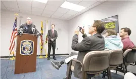  ?? JEN RYNDA/BALTIMORE SUN MEDIA GROUP ?? County Police Chief Timothy Altomare talks Friday about arresting Dillon Nicholas Augustynia­k, 18, of Jessup, in the murder of Steve Bernard Wilson, 33, of Annapolis.