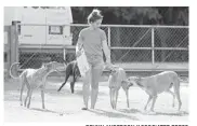  ?? BRYNN ANDERSON/ASSOCIATED PRESS ?? Alexandra Stratemann, 21, walks with former racing dogs in West Palm Beach last month.