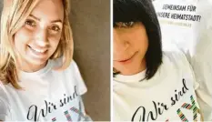  ?? Foto: Braunwalde­r ?? Maja Braunwalde­r (links) und Karin Römer aus Augsburg wollen den Gewinn aus ihrem Shirt-Verkauf an die Pflegekräf­te der Uniklinik spenden.