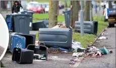  ?? ?? TOPPLED: Loose bins are a risk as well as messy; left, Mark