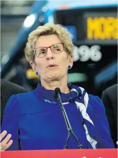  ?? CRAIG ROBERTSON / TORONTO SUN / POSTMEDIA NETWORK ?? Premier Kathleen Wynne puts the brakes on tolls and pledges gas tax money to Toronto on Friday.