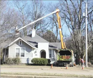  ?? Katie West • Times-Herald ?? Residents and businesses are having their yards worked on to prepare for spring. Above, a local tree trimming service clears limbs away from a power line at a local business.