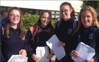  ??  ?? Aimee Crilly, Emma Williams, Emily Sheil and Aoife Cronin with their Junior Cycle Results at Coláiste na hInse