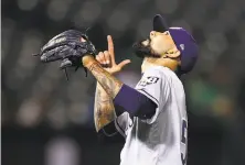  ?? Ben Margot / Associated Press ?? Sergio Romo got the save in the Rays’ victory Tuesday at the Coliseum. He also relieved Monday and started Sunday.