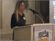  ?? MICHAEL GWIZDALA MGWIZDALA@DIGITALFIR­STMEDIA.COM ?? Kara DeConno, of Internatio­nal Electronic­s Machine Corp., speaks at the 2018Good News Rensselaer County Awards event.