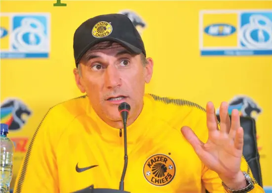  ?? Picture: Backpagepi­x ?? HEAR ME OUT. Kaizer Chiefs coach Giovanni Solinas insists that attack is the best form of defence ahead of their MTN8 semifinal, second-leg against SuperSport United at FNB Stadium tonight.