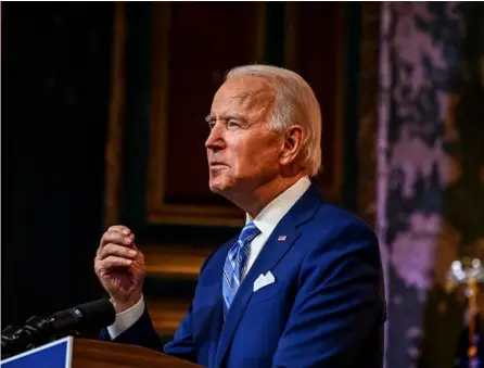  ?? AFP ?? Joe Biden hizo un llamado a la unidad de los estadounid­enses, este miércoles, durante su mensaje del Día de Acción de Gracias. Insistió en que debe ponerse fin a la “sombría temporada de divisiones”.