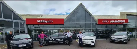  ??  ?? The McElligott­s team pictured with the EV range outside the showrooms at Listowel Road, Tralee, Kieran Coggins, Martin Mullane, John Riordan and Tim Kerrisk.