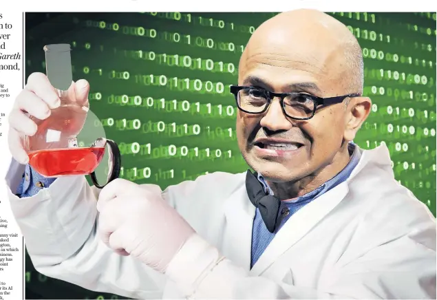  ?? ?? Satya Nadella, the Microsoft chief executive, pictured in this montage, has said AI will shape everything the company does in future