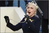  ?? SAUL LOEB — POOL PHOTO ?? Lady Gaga sings the national anthem during Presidente­lect Joe Biden’s inaugurati­on at the U.S. Capitol in Washington on Jan. 20.