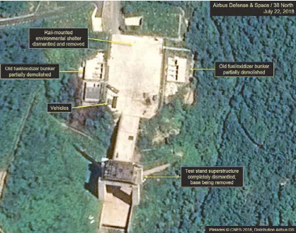  ?? AP ?? Photo provided by North Korea shows what the US research group says is the dismantled engine test stand at the Sohae launch site in Pyongyang on Monday.
