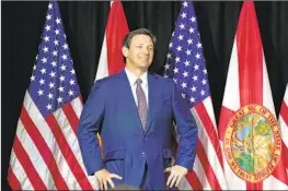  ?? Wilfredo Lee Associated Press ?? FLORIDA Gov. Ron DeSantis is seen as the leading threat to former President Trump for the 2024 GOP nomination. He leads Trump in a recent California poll.