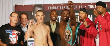  ?? VINCE TALOTTA/TORONTO STAR ?? Light heavyweigh­t Tommy Karpency and WBC champ Adonis Stevenson expect to gain about 10 pounds between Thursday’s weigh-in and Friday’s fight.