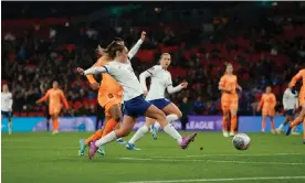  ?? Photograph: Tom Jenkins/The Guardian ?? Ella Toone scores England’s winner against the Netherland­s in the Nations League.