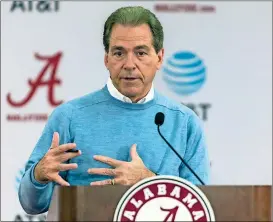  ?? File, Vasha Hunt / AL.com via AP ?? Alabama head football coach Nick Saban is approved for a three-year extension through the 2024 season. The contract could pay him at least $65 million over the next eight years.