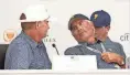  ?? JARED C. TILTON/GETTY IMAGES ?? Captain Davis Love III, left, and assistant captain Fred Couples, second from left, are paired up in different roles for the U.S. team.