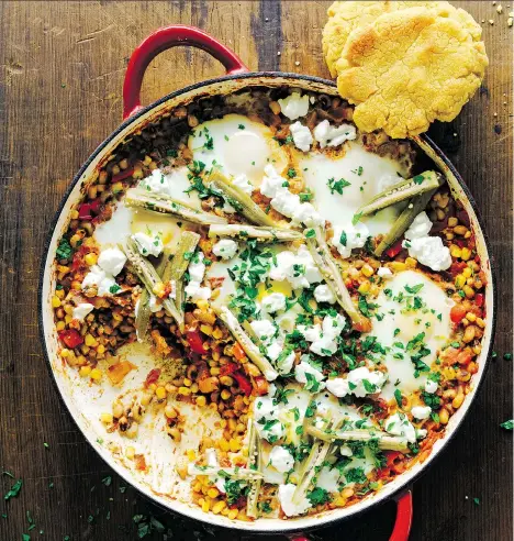 ??  ?? A take on a North African dish, southern shakshuka combines well with a sparkling wine to make for a lovely brunch.