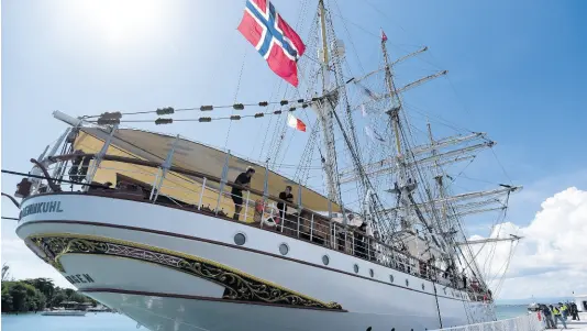  ?? ?? The Statsraad Lehmkuhl docked in Port Royal on Saturday. The Norwegian sailing ship is on a global tour to raise awareness on climate change.