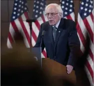  ?? ANDREW HARNIK ?? Democratic presidenti­al candidate Sen. Bernie Sanders, I-Vt., delivers his response to President Donald Trump’s State of the Union at The Currier Museum of Art, Tuesday, Feb. 4, 2020, in Manchester, N.H.