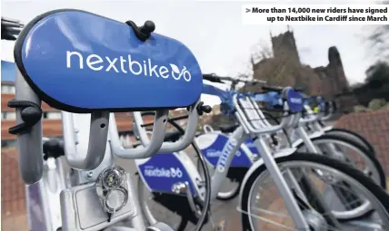  ??  ?? > More than 14,000 new riders have signed up to Nextbike in Cardiff since March