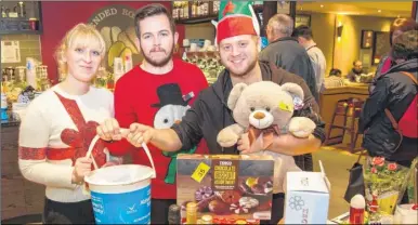  ?? Picture: Matthew Walker FM4616739 ?? Costa Coffee staff Courtney Clark, Luke Morrison and Paul Savage-Donovan raise money at Maidstone Hospital for the Alzheimer’s Society