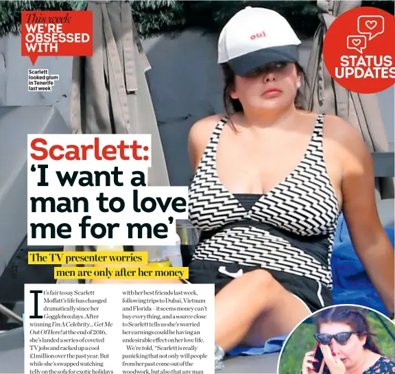  ??  ?? Scarlett looked glum in Tenerife last week