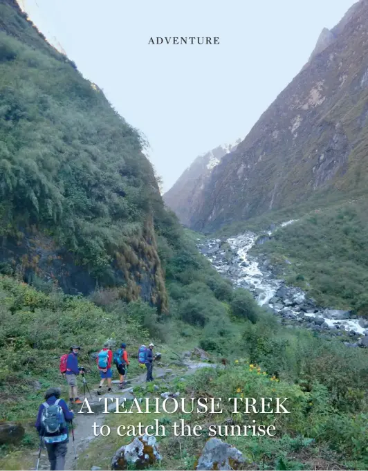  ??  ?? TREKKERS ON THE TRAIL to Annapurna Base Camp in Nepal.