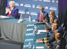  ?? Alex Brandon The Associated Press ?? President Donald Trump applauds as U.S. Surgeon General Jerome Adams speaks Thursday during a roundtable discussion at the Dallas campus of Gateway Church.