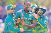  ?? AP ?? Kagiso Rabada (C) and Tabraiz Shamsi (R) starred for SA.