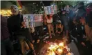  ?? Photograph: Martin Alipaz/ ?? Supporters of the Bolivian opposition candidate Carlos Mesa of Comunidad Ciudadana party burn ballots during a protest in La Paz