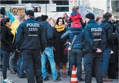  ??  ?? Katja Petrowskaj­a at a demonstrat­ion against Russian interferen­ce in Crimea, Berlin, March 2014