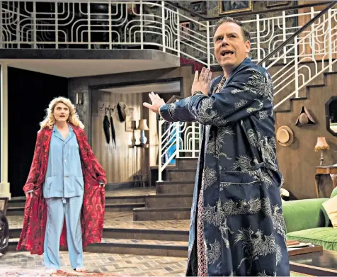  ??  ?? Revivals: Coward, below, is remembered in production­s of Present Laughter, starring Rufus Hound and Lizzy Connolly, left, and Brief Encounter, right