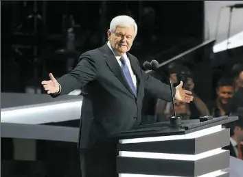 ?? Rebecca Droke/Post-Gazette ?? Former House Speaker Newt Gingrich speaks to the convention. “We cannot let ourselves go numb to these accumulati­ng atrocities,” he said — though he stressed that “the vast majority of Muslims” are “people we would be happy to have as our friends and...