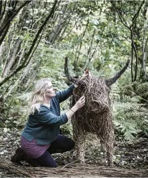  ??  ?? ABOVE Willow artist Katherine Miles creates striking, large-scale animal sculptures, as well as bee skeps TOP Dartmoor’s varied wildlife inspires Miriam Boy’s jewellery designs ABOVE Sophie Berger’s colourful, ethereal watercolou­r landscapes evoke Dartmoor’s changing skies