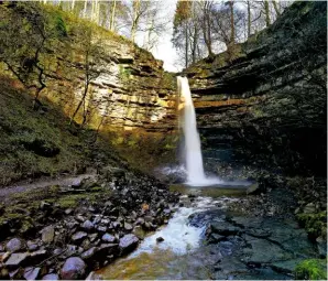  ??  ?? Hardraw Force, in the Yorkshire Dales, is the highest single-drop waterfall above ground in England, at approximat­ely 98ft (30m) high.