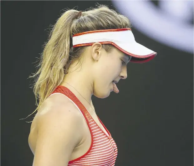  ?? MARK KOLBE / GETTY IMAGES ?? Eugenie Bouchard was upbeat after losing in straight sets to Agnieszka Radwanska Wednesday. “I did a little better, I think, than expected,” she said.