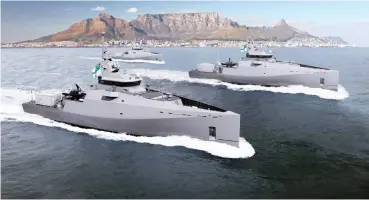 ?? ECLIPSE PUBLIC RELATIONS ?? AN ARTIST’S impression of how three locally built multi-mission inshore patrol vessels will look. Damen Shipyards Cape Town yesterday hosted a keel-laying ceremony for the first of the vessels. See Page 4 |