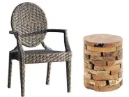  ?? ALL MODERN, WAYFAIR ?? Giesel PE wicker outdoor chair. $229 (set of two); and All
Modern’s teak Aspire stool, $169;