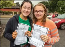  ?? Photo by John Delea ?? Ell Marie Kelleher and Clodagh O’Sullivan over the moon with their results at St Mary’s Secondary in Macroom.